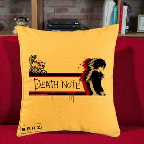 Perna Personalizata Death Note L Lawliet Rosu-Negru, 40x40 cm, Galben, Husa Detasabila, Perna Inclusa, BEKZ®