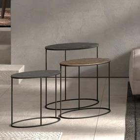 442855 Rousseau Set de mese laterale, 3 piese, „Tanto” metal, negru și auriu
