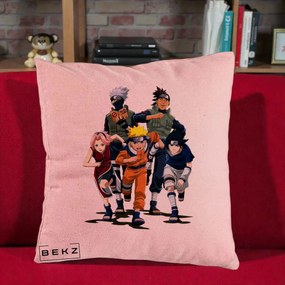 Perna Personalizata Naruto Echipa 7 Kakashi Sensei, 40x40 cm, Roz, Husa Detasabila, Perna Inclusa, BEKZ®