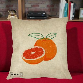 Perna Decorativa Grepfrut Citrus, 40x40 cm, Crem, Husa Detasabila, Perna Inclusa, BEKZ®