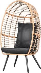 Scaun tip ou din ratan pentru grădină sau terasă, cu pernă groasă, material impermeabil, 74x83x146 cm, Negru/Bej