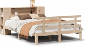 vidaXL Pat cu bibliotecă fără saltea, 135x190 cm, lemn masiv de pin