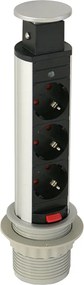 Priză încorporabilă în blat Lift Box Design Light, 3 prize Schuko, aluminiu, D:71 mm Plastic, D:71 mm; H:285 mm