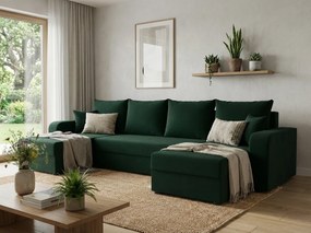 Coltar extensibil in forma de U VALERIO 305x140 cm, verde inchis