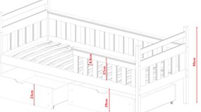 Pat pentru copii 80 x 180 cm Emelda (cu somieră și sp. depozitare) (Pin). 1012792