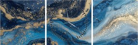 Tablou - Marmură abstractă albastru-aurie (cu ceas) (90x30 cm)