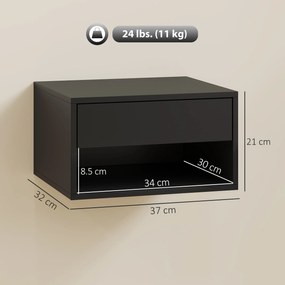 HOMCOM Set de 2 noptieri montate pe perete, sertar, compartiment deschis, blat, 37 x 32 x 21 cm, negru | Aosom Romania