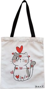 Sacosa de Panza pentru Cumparaturi, Geanta Tote, model Kitty Love, Cu fermoar, 38x34.5 cm, Alba, BEKZ®