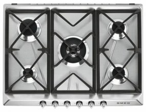 Plita incorporabila pe gaz Smeg Victoria SR975XGH, inox, 70 cm, Wok, fonta