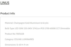 Plafoniera LED dimabila cu telecomanda LINUS D-60cm