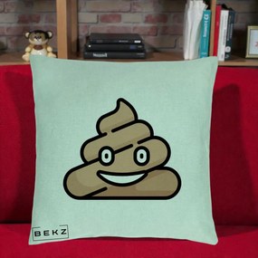 Perna Decorativa Emoji Poop Funny, 40x40 cm, Verde Menta, Husa Detasabila, Perna Inclusa, BEKZ®