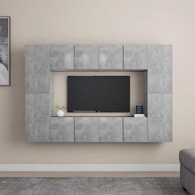 Set de dulapuri TV, 8 piese, gri beton, PAL 1, Gri beton, 60 x 30 x 30 cm