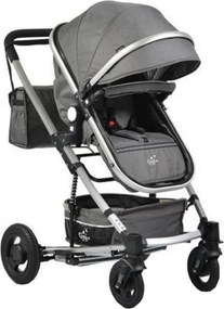 Carucior nou nascuti 2 in 1 NOVOKIDS™ GIGI PRO , Cu geanta bebe inclusa, Roti din cauciuc plin AVE, Cadru aluminiu Silver, Maner reversibil, Spatar