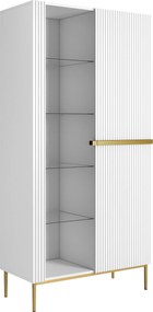 Vitrina Nicole 100 cm cu fata canelata - picioare alb mat / auriu