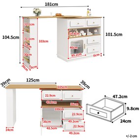 Masă de bar extensibilă cu spațiu de depozitare, Alb | Aosom Romania