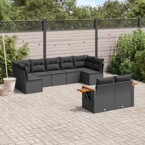 3259528 vidaXL Set mobilier de grădină cu perne, 9 piese, negru, poliratan