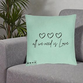 Perna Decorativa All We Need Is Love, 40x40 cm, Verde Menta, Husa Detasabila, Perna Inclusa, BEKZ®