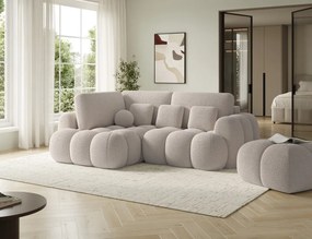 Puf Tapitat Covio 85x85x52 cm, Beige Bouclé – Royal 18