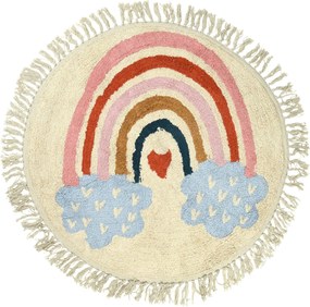 Covor rotund pentru copii Curcubeu cu franjuri, bumbac, Ø 90 cm