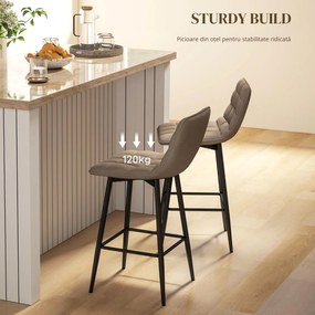 HOMCOM Scaune de bar nordic 84 cm maro din catifea si metal | Aosom Romania