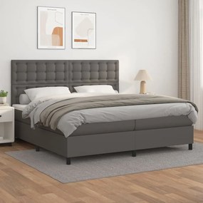 3142867 vidaXL Pat box spring cu saltea, gri, 200x200 cm, piele ecologică