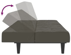 Canapea extensibila cu 2 locuri si taburet, gri inchis, catifea Morke gra, Cu suport de picioare