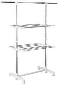 Suport de rufe HOMCOM, extensibil, cu 3 niveluri, cu brațe pliabile, roti, uscător de rufe pentru interior și exterior, Alb, 83-136,5 x 45,5 x 154 cm | Aosom Romania