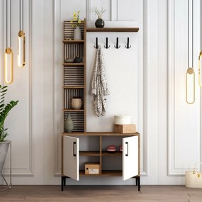 Cuier cu dulap pentru pantofi și rafturi ViyanaWalnut and White