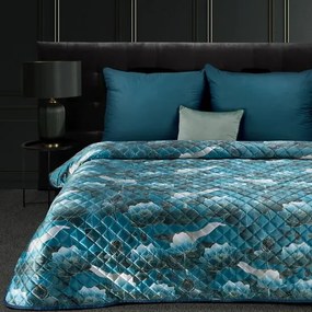 Cuvertură de pat de designer LOTOS turcoaz cu motive aurii Lăţime: 170 cm | Lungime: 210 cm