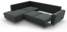 Colțar gri închis extensibil, cu spațiu de depozitare cu tapițerie din catifea (cu colț pe partea stângă-în formă de ”L”) Kyoto – Cosmopolitan Design