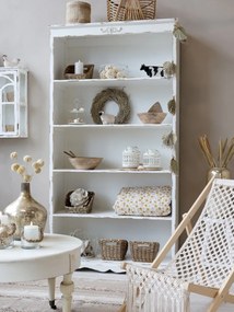 Bibliotecă shabby chic din lemn cu finisaj antichizat crem, 5 rafturi, 106×39×200 cm, „Violette"