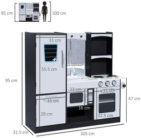 Bucatarie Jucarie HomCom cu Frigider Cuptor, Microunde, Aragaz, Chiuveta | Aosom RO