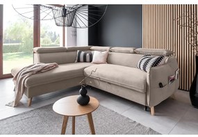 Colțar bej extensibil cu tapițerie din catifea (cu colț pe partea stângă ) Sweet Harmony – Miuform