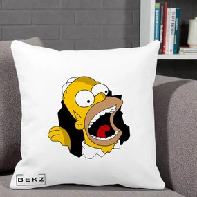 Perna Personalizata Homer Simpson Surpriza, 40x40 cm, Alba Mata, Husa Detasabila, Perna Inclusa, BEKZ®