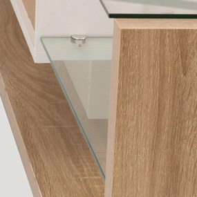 Mobilier TV modern stil rustic cu finisaj alb lucios și lemn, Alb | Aosom Romania