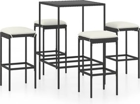 vidaXL Set mobilier bar de grădină cu perne, 5 piese, negru, poliratan