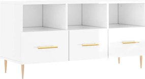 vidaXL Comodă TV, alb extralucios, 102x36x50 cm, lemn prelucrat