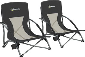 Outsunny Set de 2 Scaune de Plajă Pliabile și Ușoare cu Spătar din Plasă Brațe și Geantă 58x55x62 cm Negru | Aosom Romania