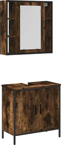 vidaXL Set mobilier de baie, 2 piese, stejar fumuriu, lemn prelucrat