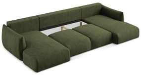 Colțar verde extensibil cu tapițerie din chenille (în formă de "U") Leila – Makamii