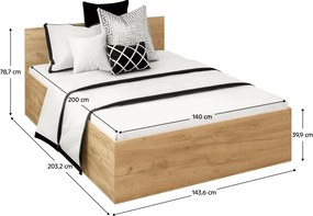 Pat cu somieră metalic şi spaţiu de depozitare, 140x200, stejar craft auriu, DOLI