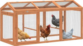 PawHut Adăpost exterior pentru găini cu bară de odihnă și uși duble, din lemn și metal, pentru 4 găini, 156 x 70,5 x 84 cm Portocaliu | Aosom Romania