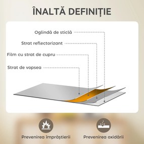 HOMCOM Oglindă de perete dreptunghiulară cu cârlige, din sticlă și MDF, 60x80 cm, finisaj lemn | Aosom Romania
