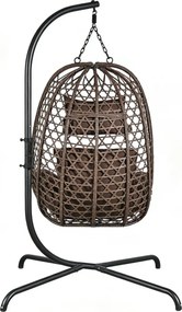 Fotoliu leagan suspendat, cu perne moi, cos pliabil, rezistente la UV, împletitură PE ratan, structură metalică, pentru interior și exterior, Maro