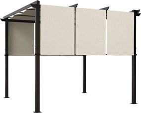 Outsunny Pergolă cu 3 țesături glisante 3 x 3 x 2,38 m structură din oțel negru țesătură poliester de înaltă densitate bej | Aosom Romania