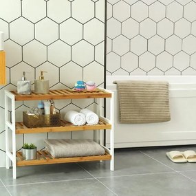 Pantofar Cu 3 Rafturi Bamboo, Alb si Natur 70 x 55 x 26 cm