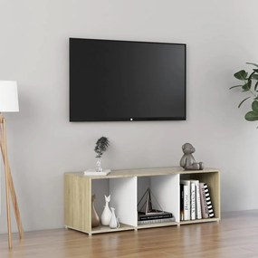 Comoda TV, alb si stejar sonoma, 107x35x37 cm, lemn prelucrat