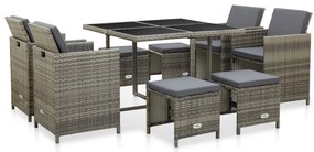 vidaXL Set mobilier de grădină cu perne, 9 piese, gri, poliratan