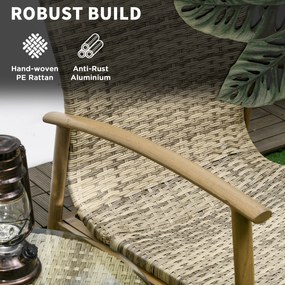 Outsunny Set Mobilier Terasă 3 Piese din Răchită, Salon Exterior cu Perne Moi și Masă de Cafea din Sticlă Securizată, Confortabil | Aosom Romania