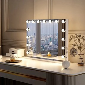 Oglindă cosmetică, sistem iluminare LED cu 3 culori, Senzor Tactil, Luminozitate Reglabilă, USB, Alb, GLAM 15